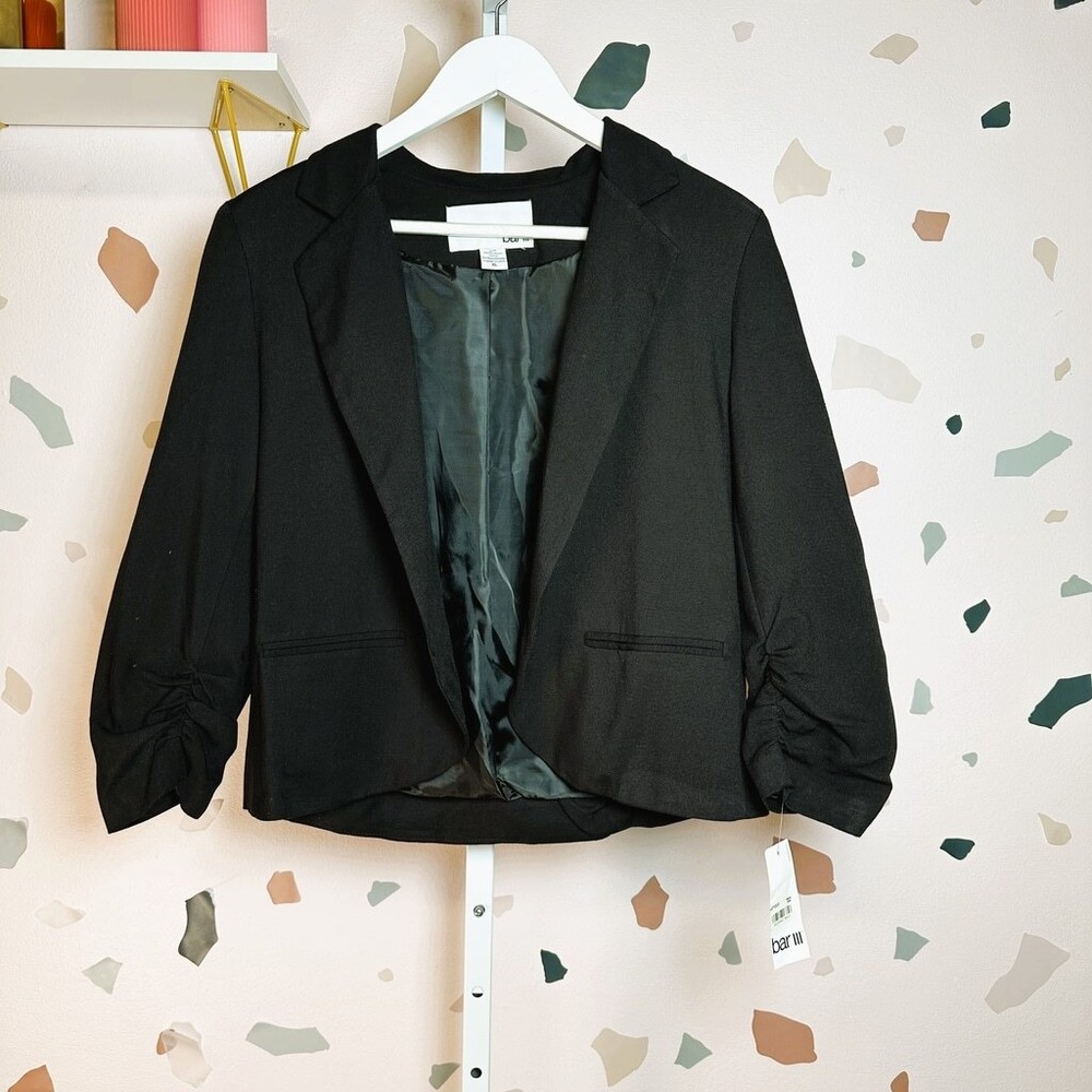 Bar III Black Ruched‎ Sleeve Blazer Jacket XL